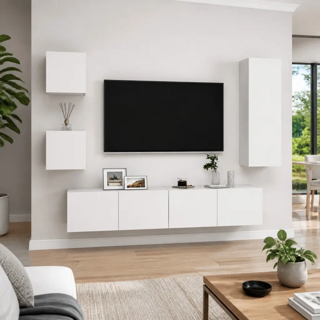 5-Piece Wall-Mounted TV Cabinet Set in White