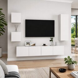 5-Piece Wall-Mounted TV Cabinet Set in White