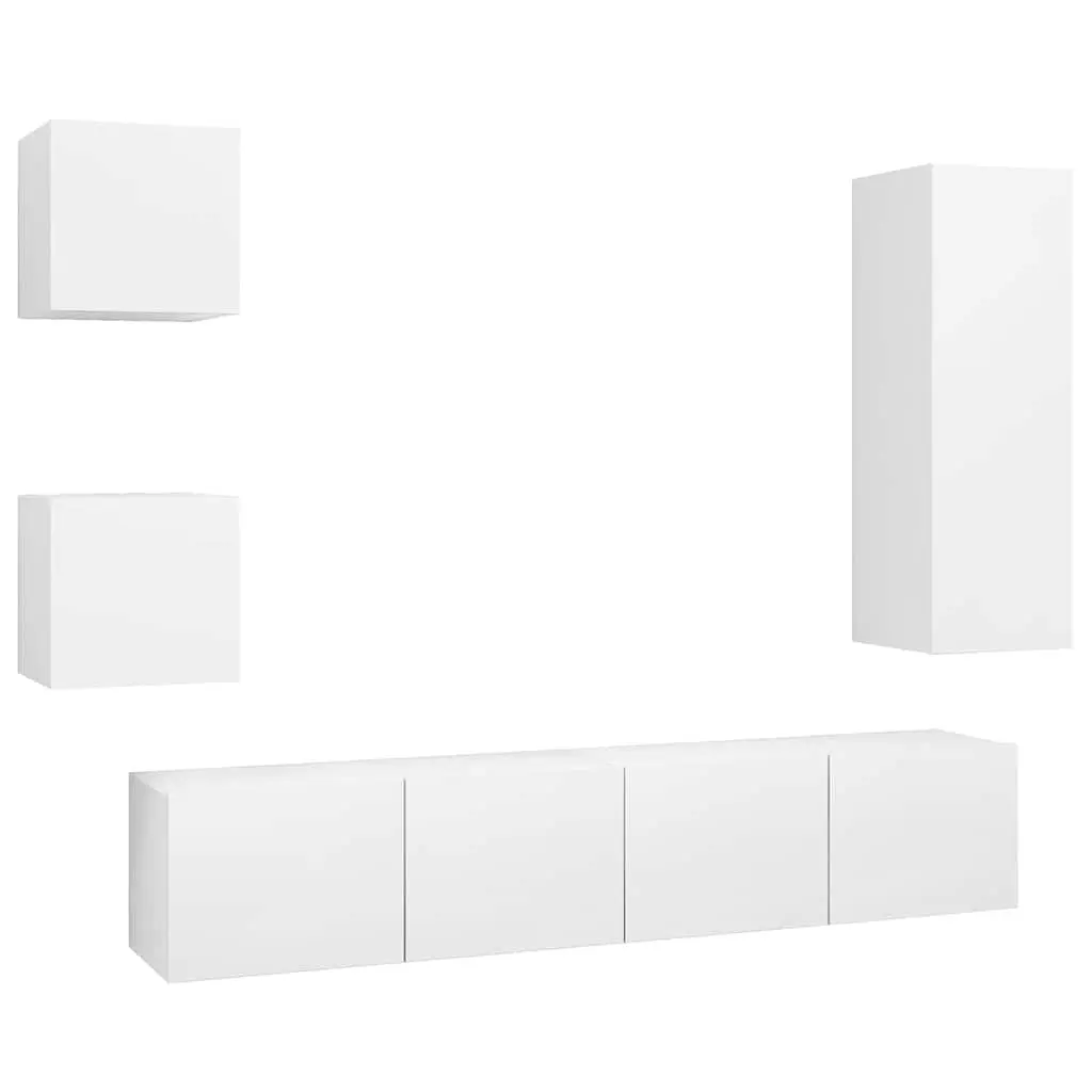 5-Piece Wall-Mounted TV Cabinet Set in White
