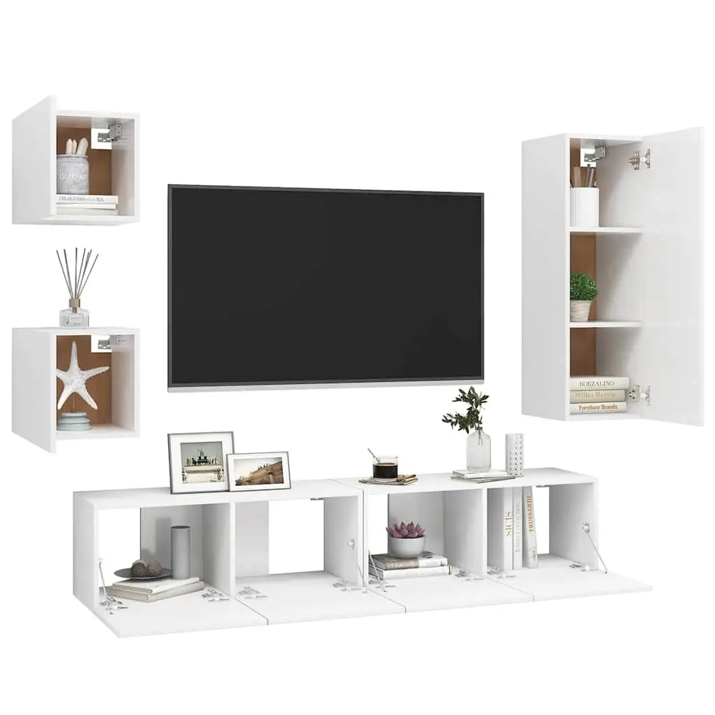 5-Piece Wall-Mounted TV Cabinet Set in White