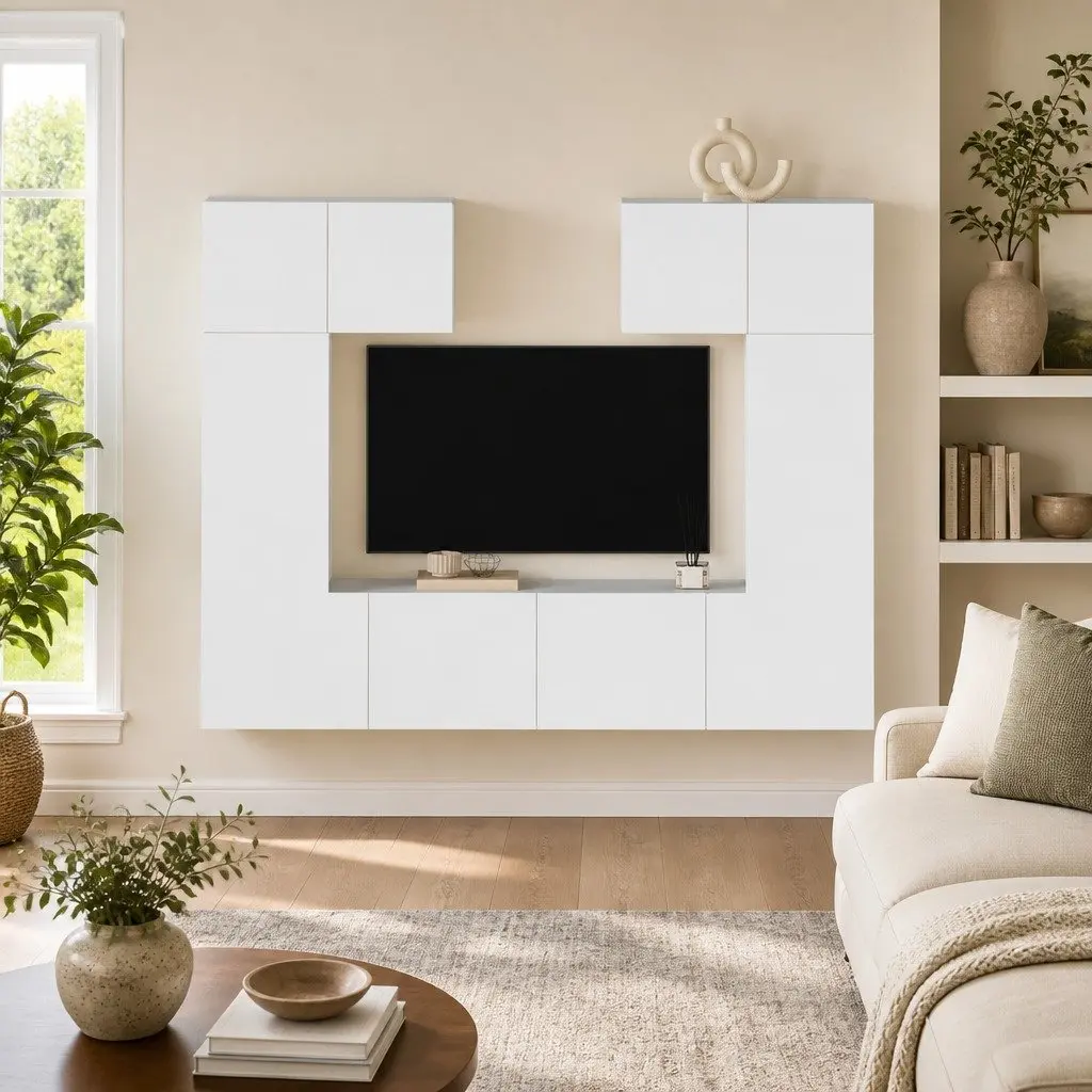6-Piece Wall-Mounted TV Cabinet Set in White
