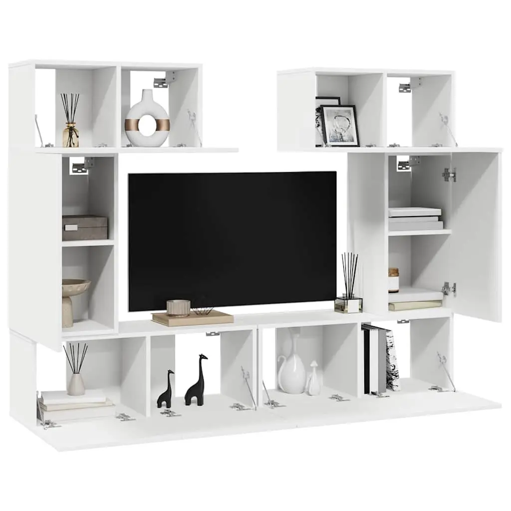6-Piece Wall-Mounted TV Cabinet Set in White
