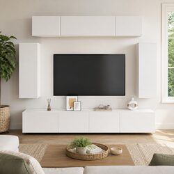 6-Piece White Wall-Mounted TV Cabinet Set