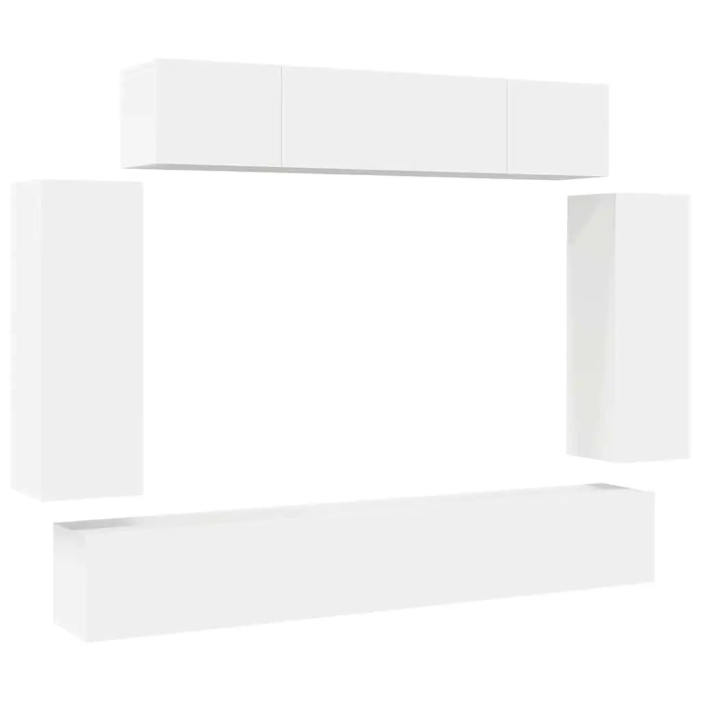 Wall-Mounted TV Cabinet Set White 6 Piece Engineered Wood Storage Unit