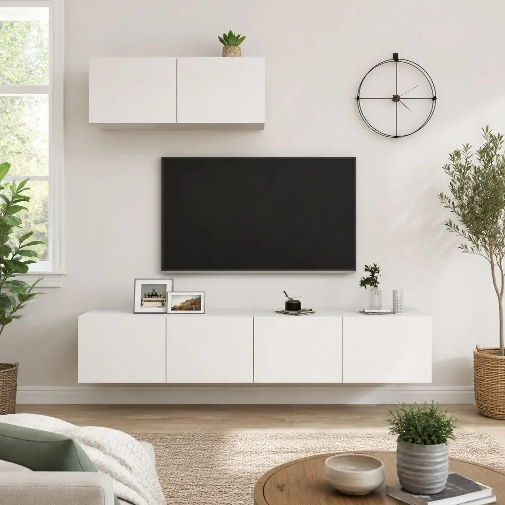 White Engineered Wood Wall-Mounted TV Cabinets
