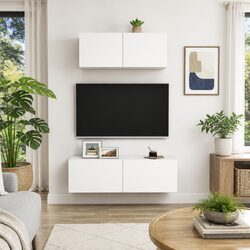 Stylish Wall-Mounted TV Cabinet 2 Piece Set in White