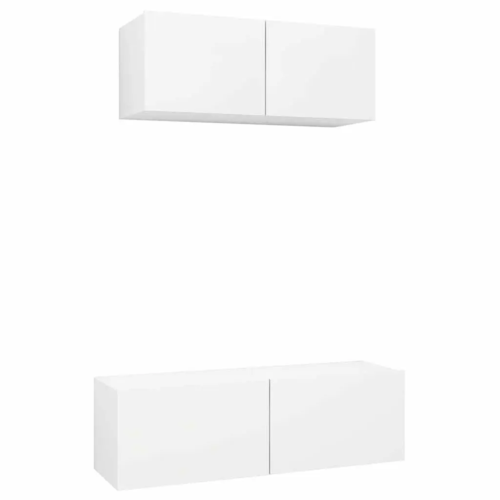 Wall-Mounted TV Cabinet White 2 Piece Set Engineered Wood Storage Media Unit Living Room