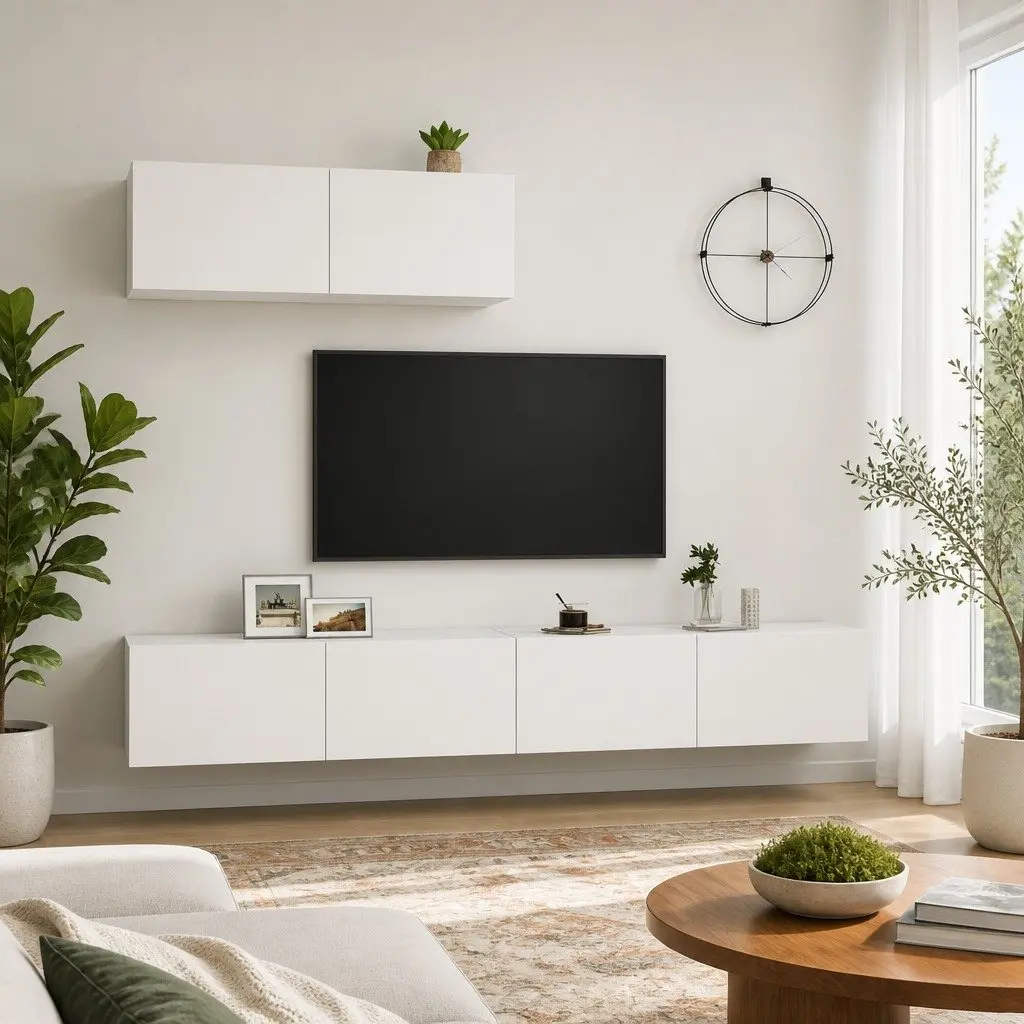 3-Piece Wall Mounted TV Cabinet Set in White