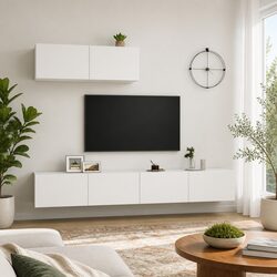 3-Piece Wall Mounted TV Cabinet Set in White