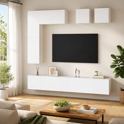 8-Piece Wall-Mounted TV Cabinet Set in White