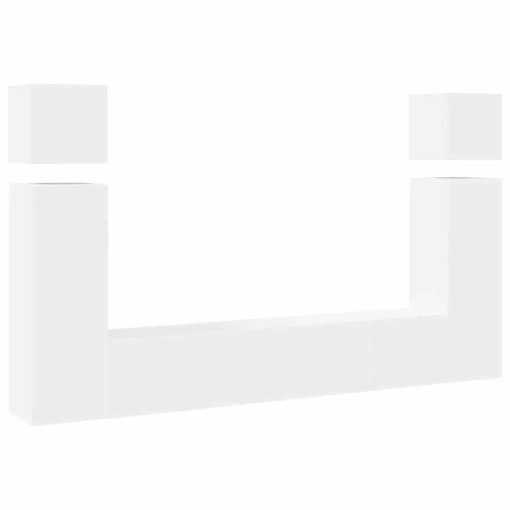 Wall Mounted TV Cabinet Set White 8 Piece Floating Storage Units Engineered Wood