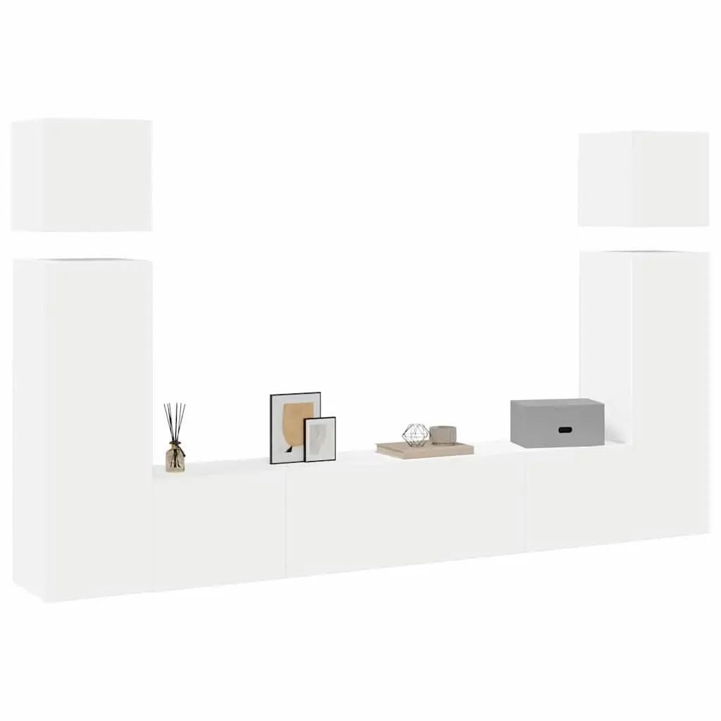 Wall Mounted TV Cabinet Set White 8 Piece Floating Storage Units Engineered Wood