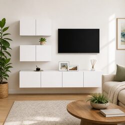White Wall Mounted TV Cabinet Set for Modern Living Rooms