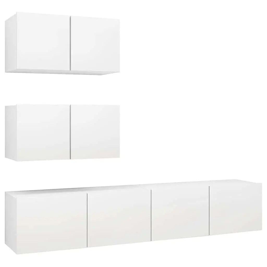 TV Cabinet Set White Wall Mounted Storage Unit Modern Living Room Furniture