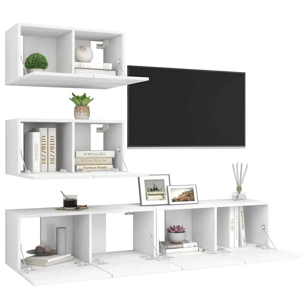 TV Cabinet Set White Wall Mounted Storage Unit Modern Living Room Furniture