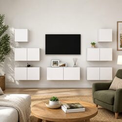 7 Piece White Wall Mounted TV Cabinet for Living Room