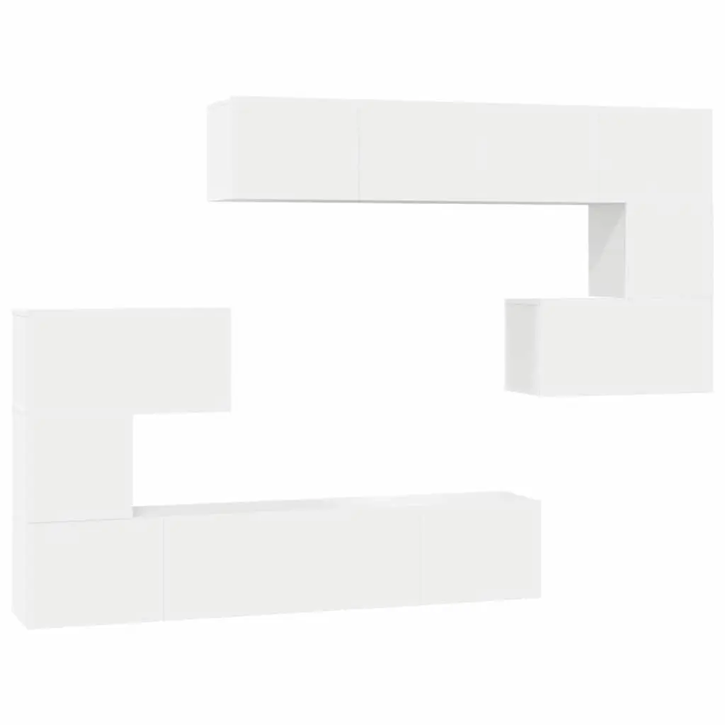 TV Cabinet Set Wall Mounted White 8 Piece Engineered Wood