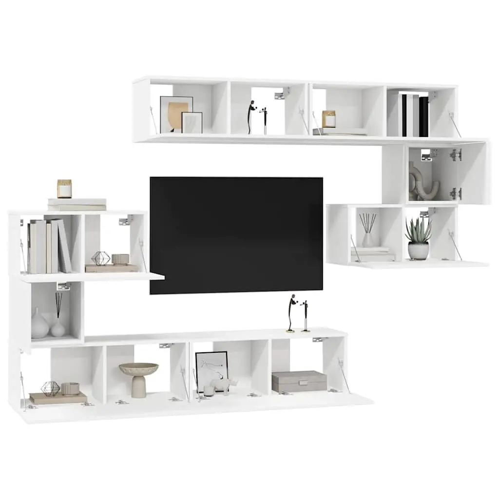 TV Cabinet Set Wall Mounted White 8 Piece Engineered Wood