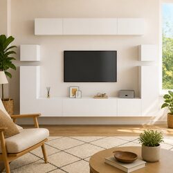 White Wall Mounted 8 Piece TV Cabinet Set for Living Rooms