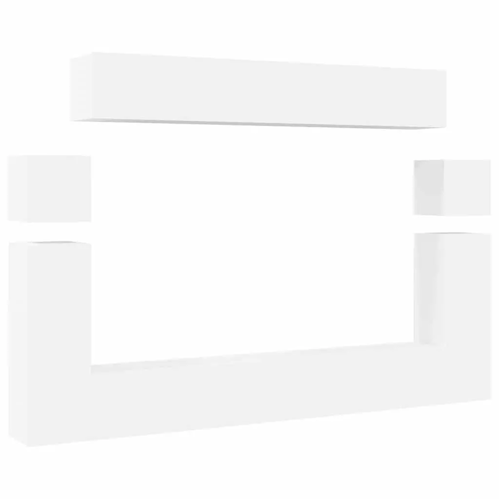 TV Cabinet Set White Modern Wall Mounted 8 Piece Engineered Wood Storage Shelving Unit