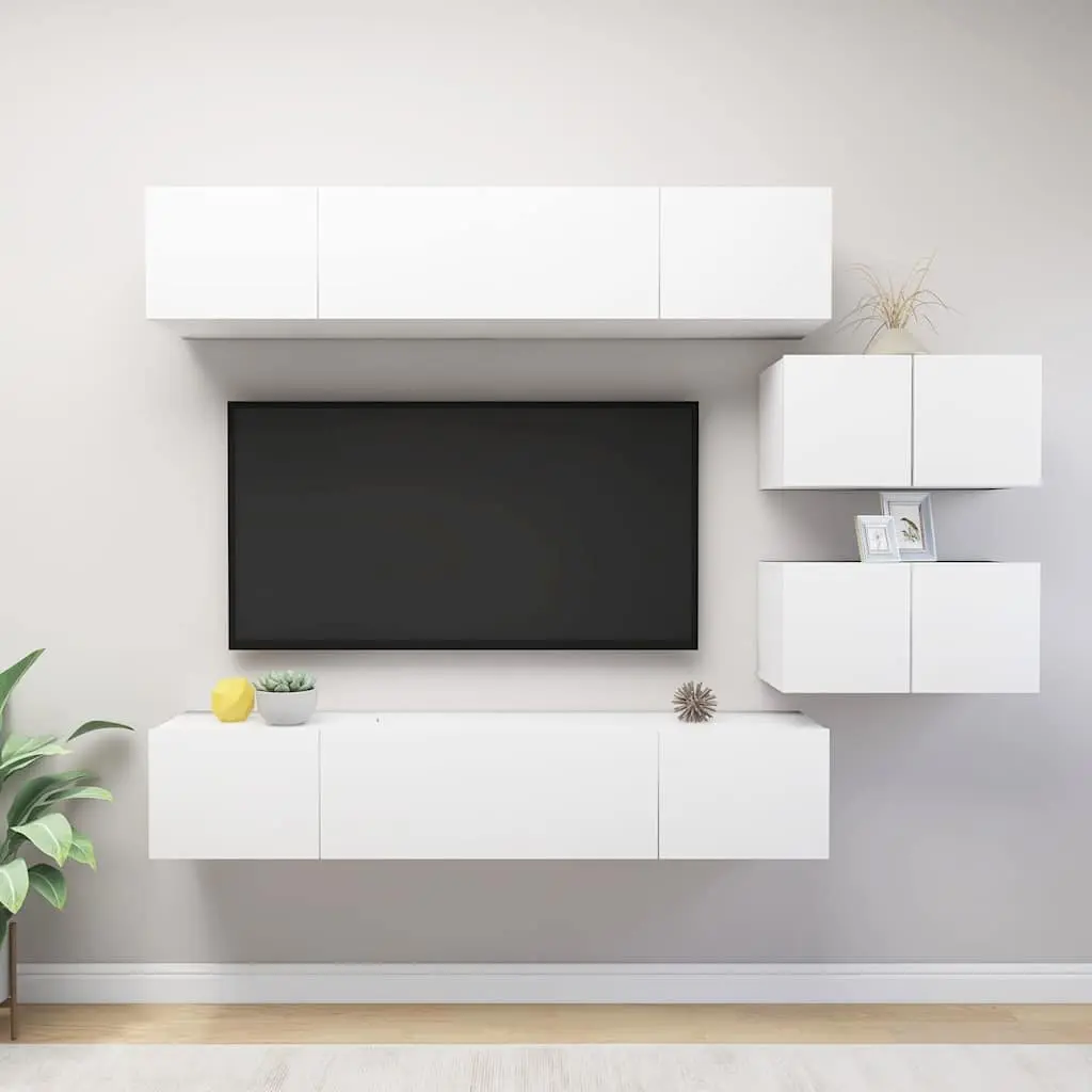 TV Cabinet Set Modern White Wall Mounted Storage Unit Engineered Wood