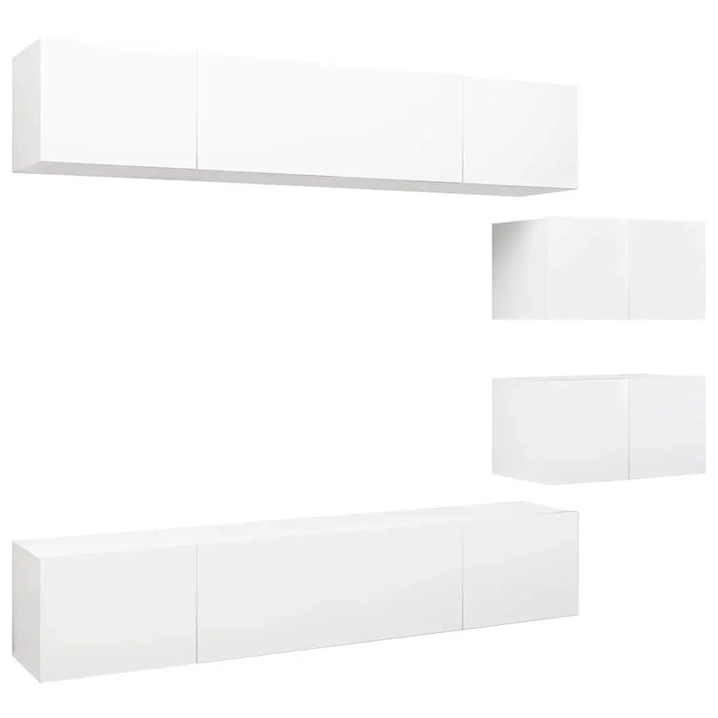 TV Cabinet Set Modern White Wall Mounted Storage Unit Engineered Wood