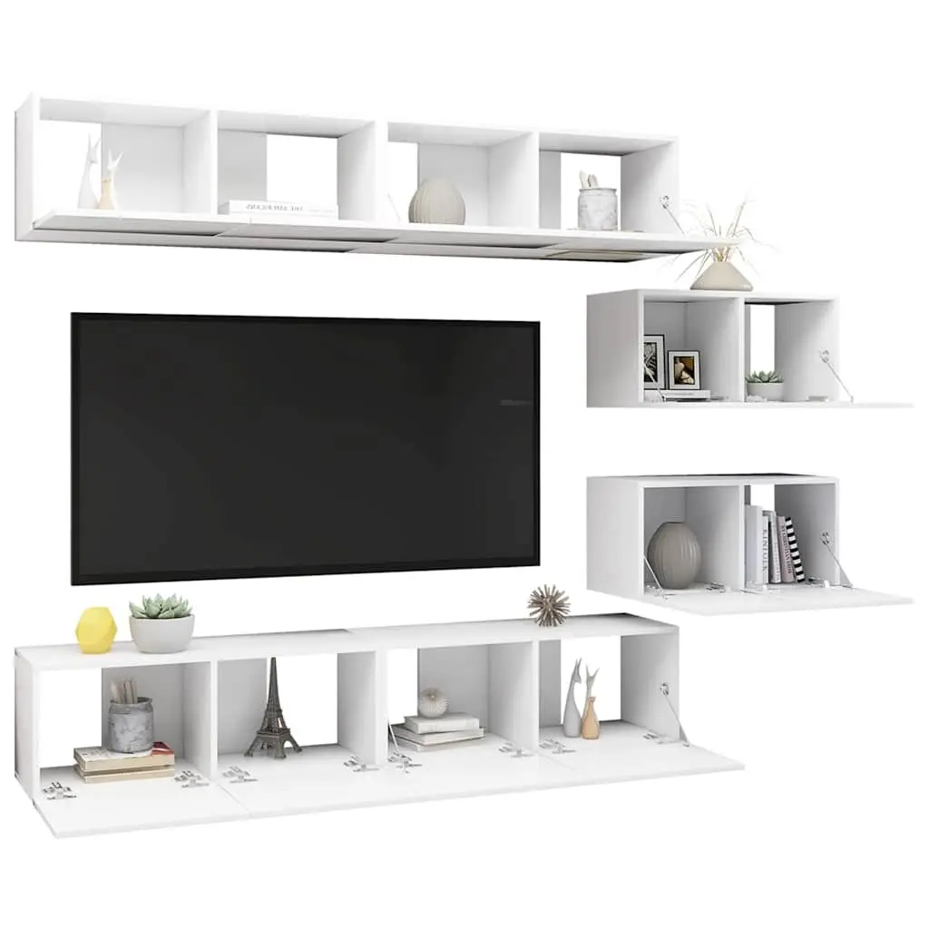 TV Cabinet Set Modern White Wall Mounted Storage Unit Engineered Wood