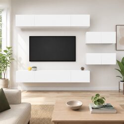White Wall Mounted TV Cabinet Set - 6 Pieces
