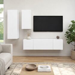 4 Piece White Wall Mounted TV Cabinet Set