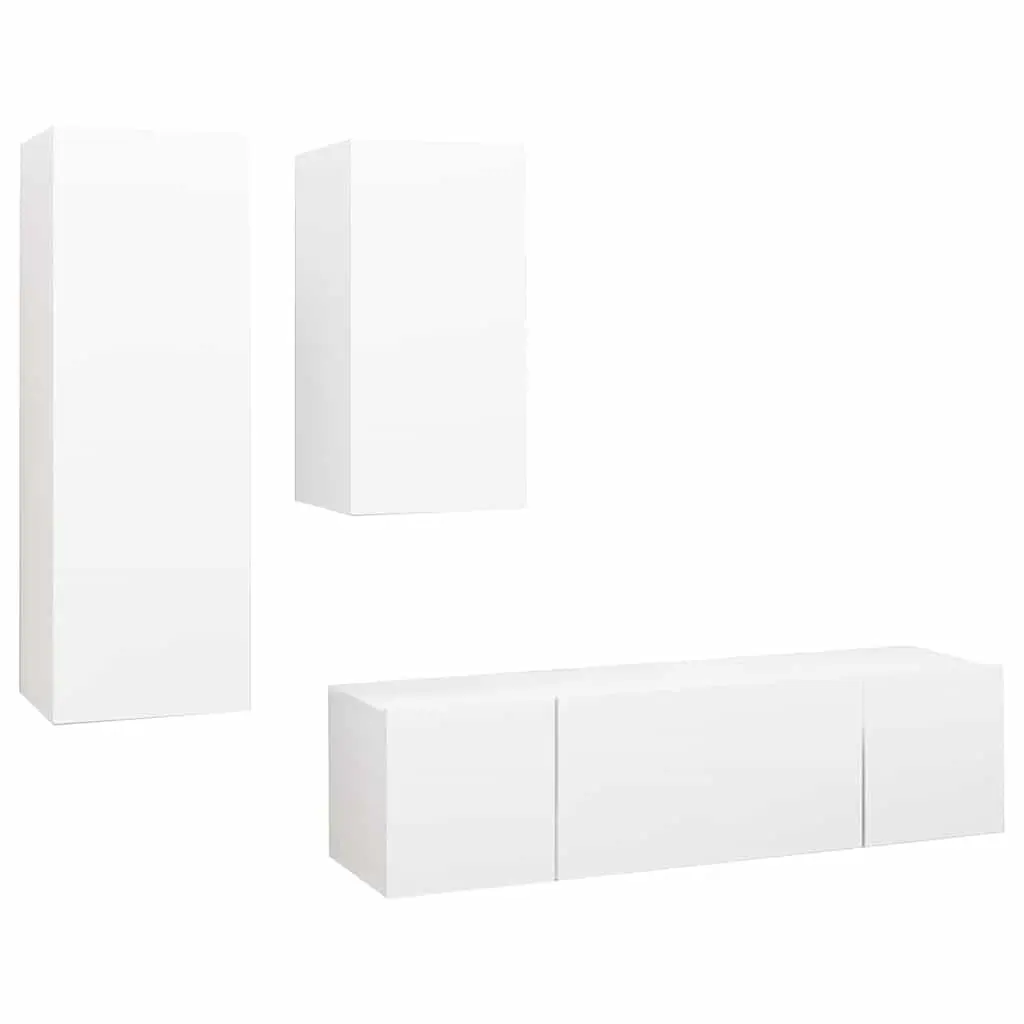 4 Piece White Wall Mounted TV Cabinet Set