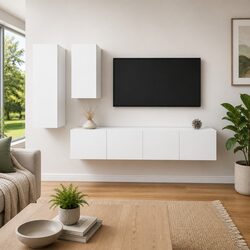 4 Piece White Wall Mounted TV Cabinet Set for Living Rooms