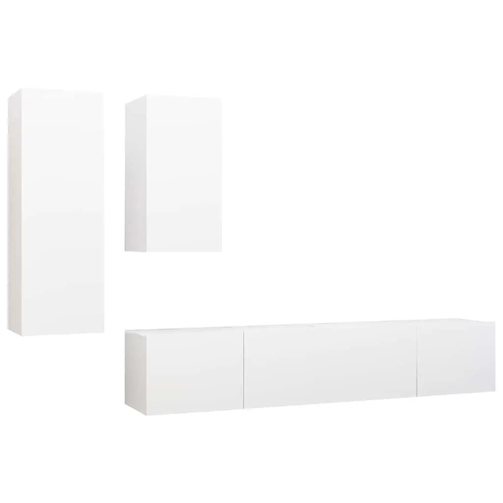 4 Piece TV Cabinet Set Modern White Wall Mounted Engineered Wood