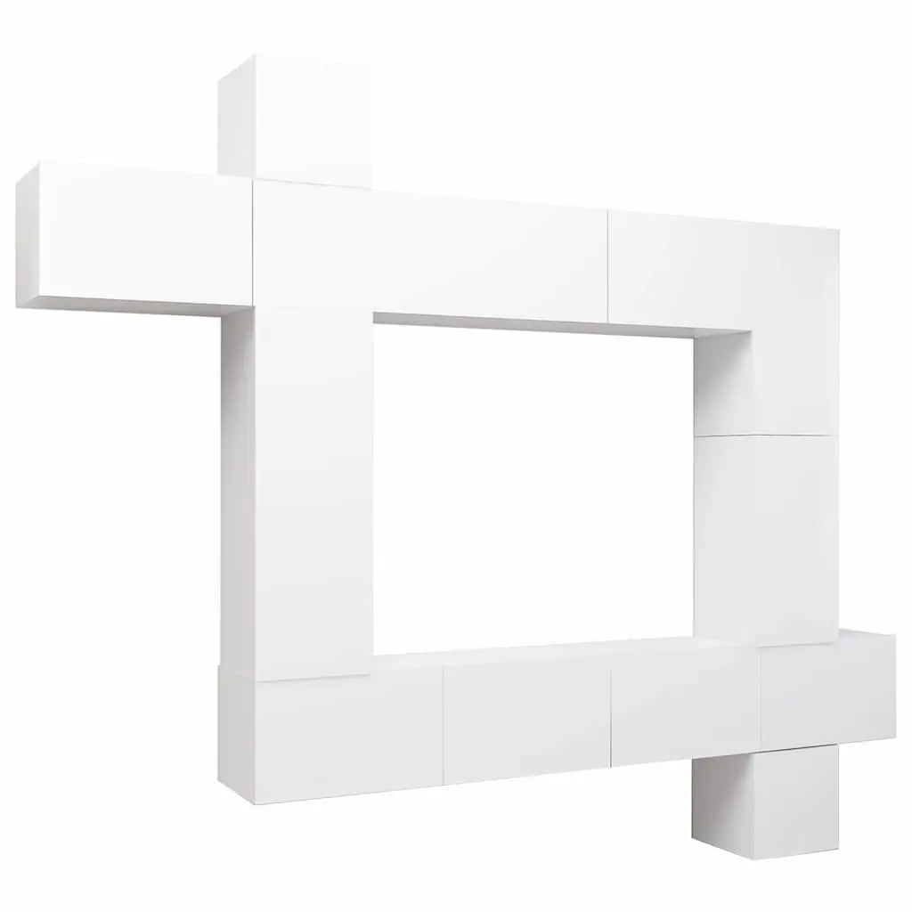 9 Piece TV Cabinet Set White Wall Mounted Engineered Wood Storage Unit