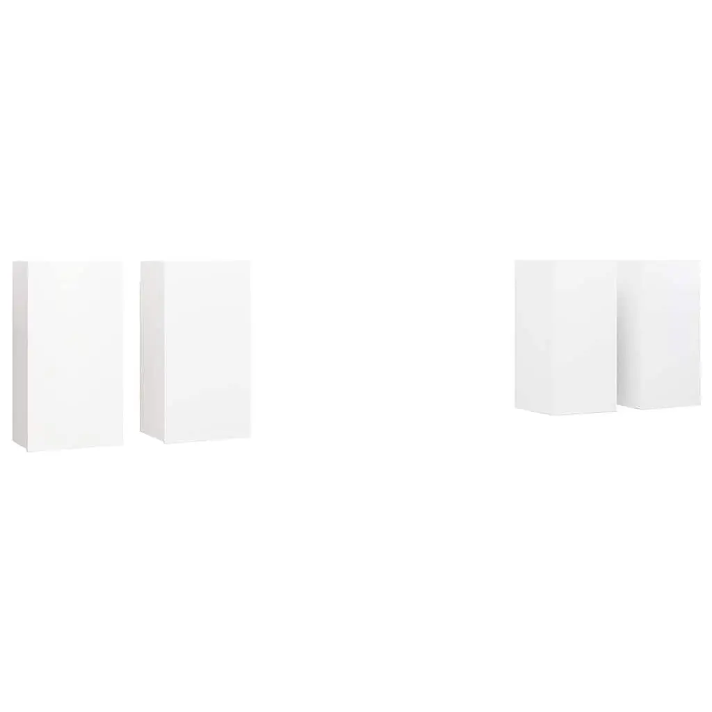 Wall Mounted TV Cabinet Set 4 Pieces White Engineered Wood Shelving Storage Living Room Unit