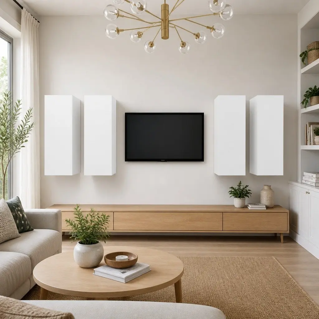 Wall-Mounted TV Cabinet Set 4 Piece White Engineered Wood Living Room Storage Shelves Unit