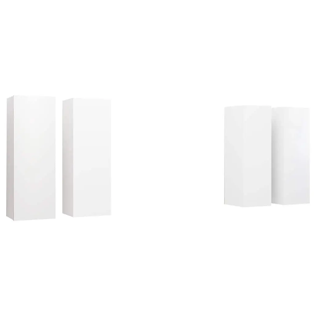 Wall-Mounted TV Cabinet Set 4 Piece White Engineered Wood Living Room Storage Shelves Unit