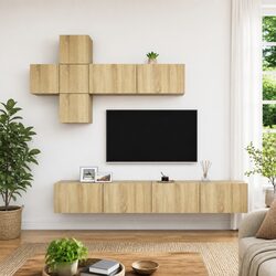 7 Piece Brown Wall-Mounted TV Cabinet Set
