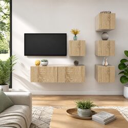 5 Piece Wall Mounted TV Cabinet Set in Brown