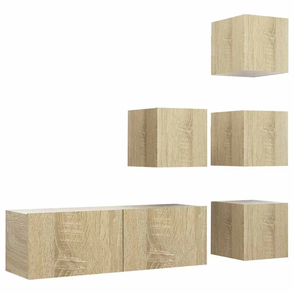 5 Piece Wall Mounted TV Cabinet Set in Brown