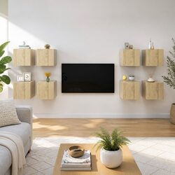 8-Piece Wall-Mounted TV Cabinet Set in Brown