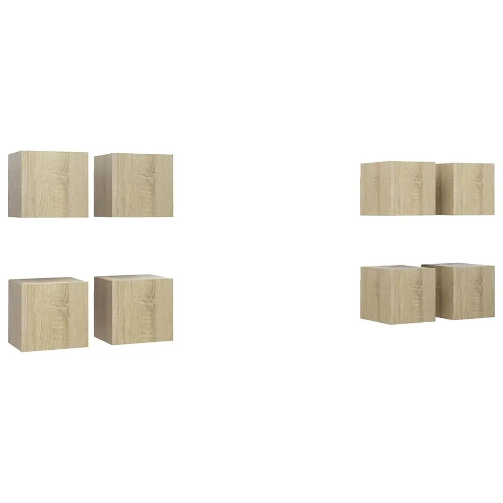 Wall Mounted TV Cabinet Set Brown Storage Shelving Unit 8 Pieces