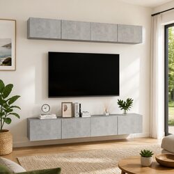 Floating Shelf Set of 4 Grey Engineered Wood TV Cabinets