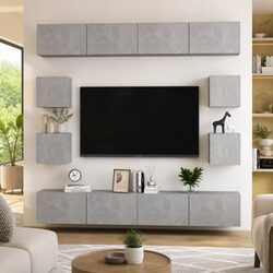 8-Piece Grey Engineered Wood TV Cabinet Set