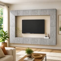 8 Piece Grey Wall Mounted TV Cabinet for Living Rooms