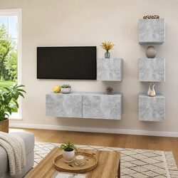 5 Piece Grey TV Cabinet Set for Modern Living Rooms