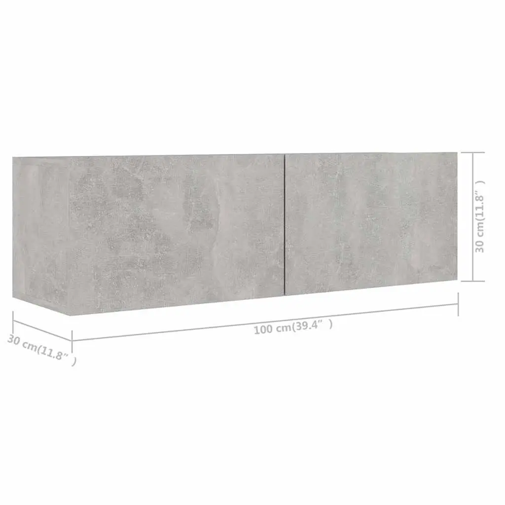 TV Cabinet Set Grey 5 Piece Wall Mounted Modern Engineered Wood