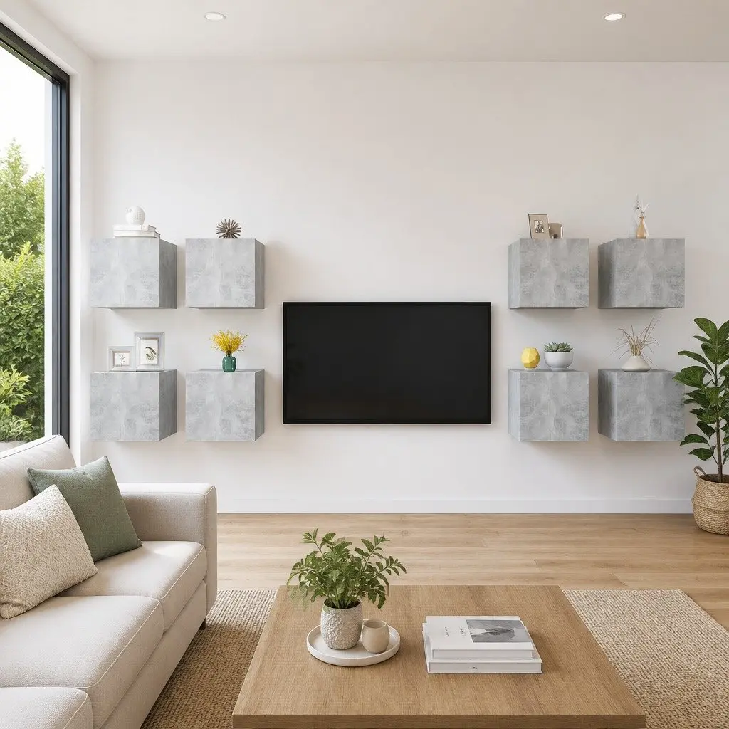 8-Piece Wall Mounted TV Cabinet Set in Concrete Grey