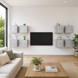 8-Piece Wall Mounted TV Cabinet Set in Concrete Grey