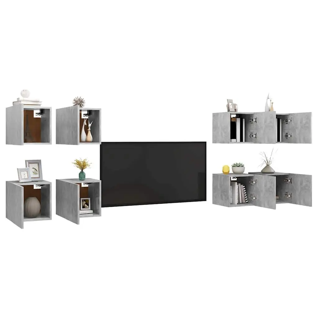 8-Piece Wall Mounted TV Cabinet Set in Concrete Grey