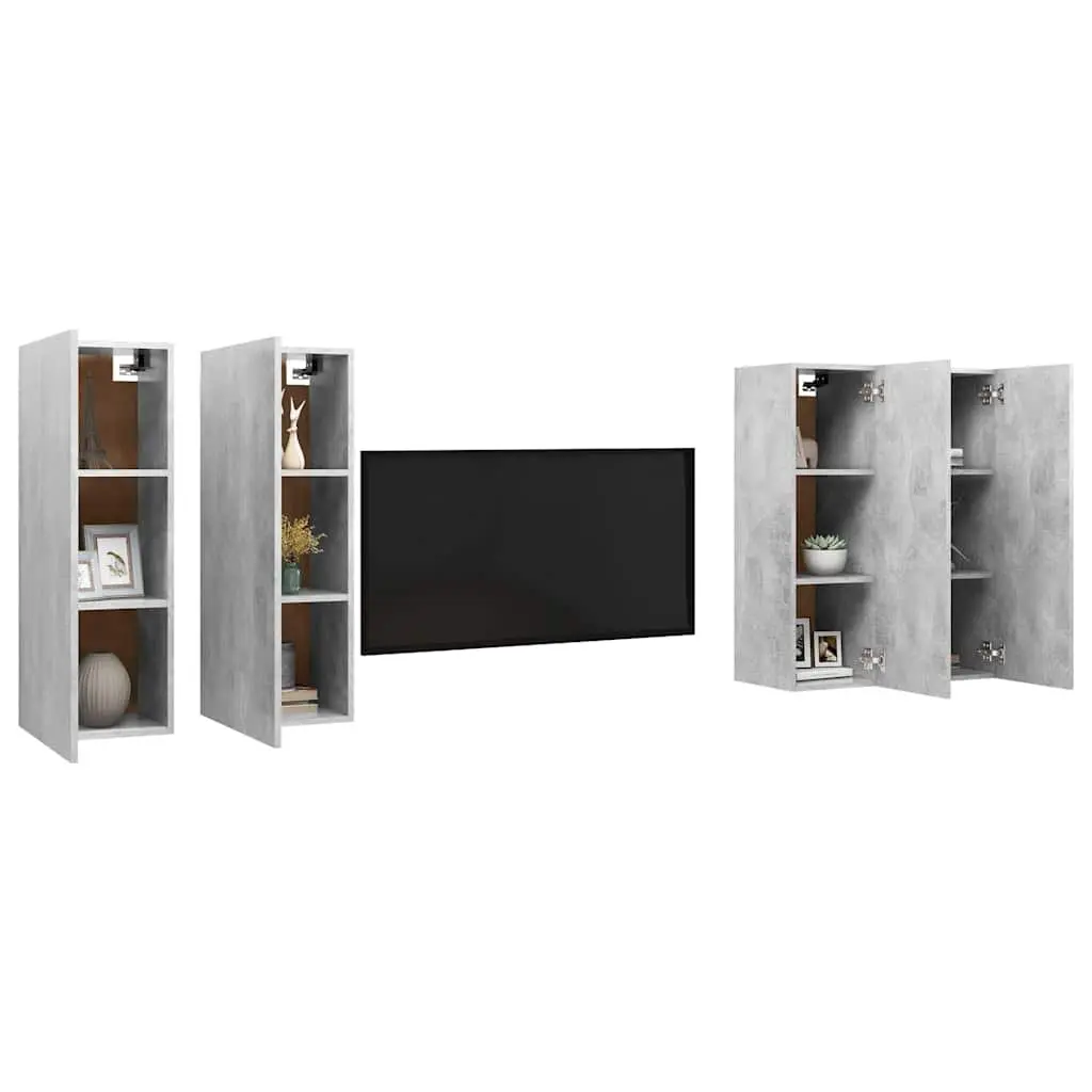4-Piece Wall-Mounted TV Cabinet Set in Grey